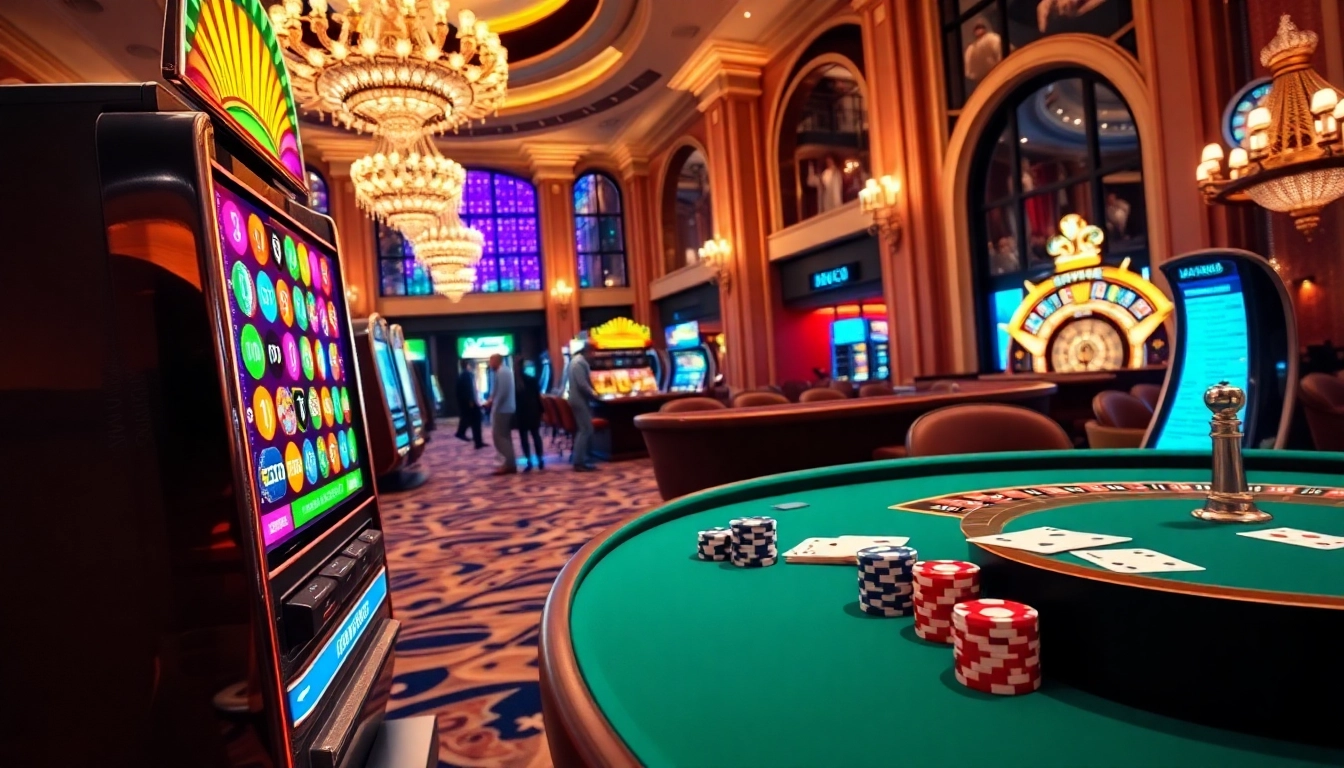 Situs Gacor excitement captured in a vibrant casino scene featuring a modern slot machine and roulette.