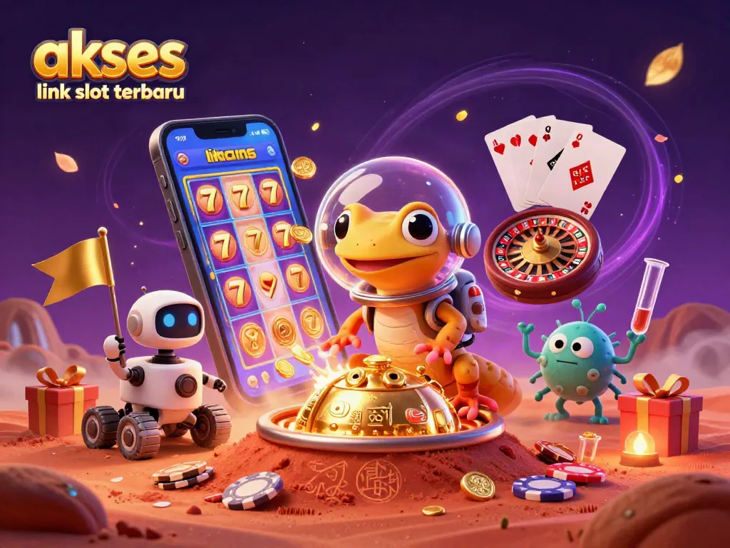 Mengakses link slot terbaru dengan gecko Martian dan robot penunjuk jalan di kasino emas