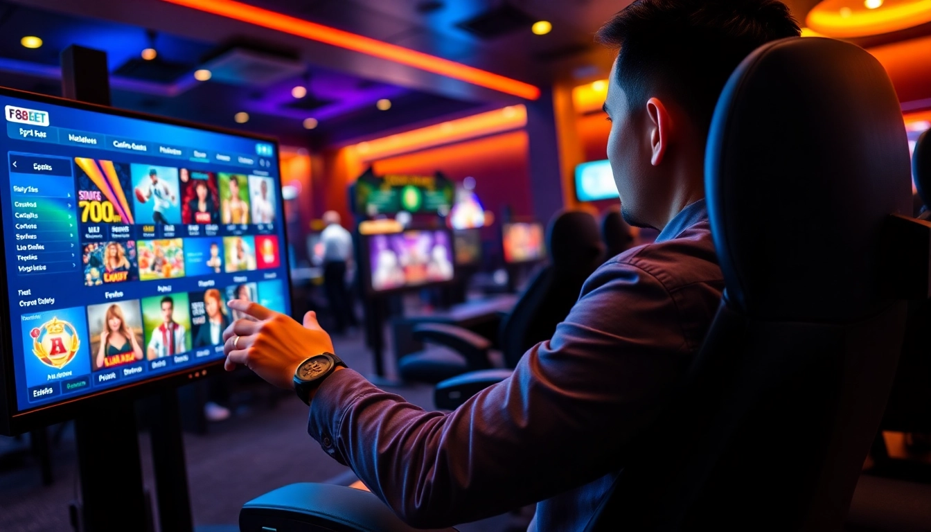 Exciting betting experience at F88BET showcasing diverse gaming options and luxurious ambiance.