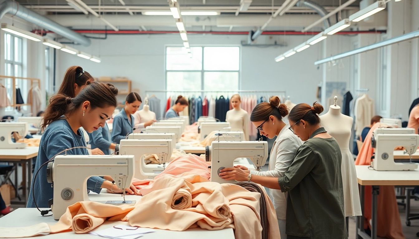Showcasing clothing manufacturers for startups in a vibrant workshop setting.