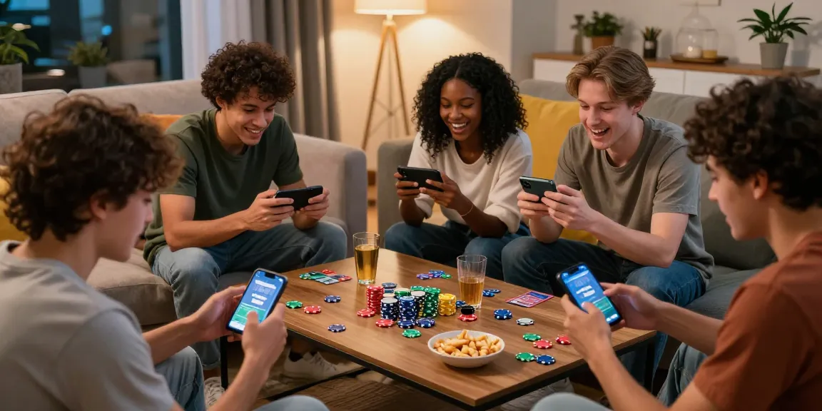 Exciting gaming session with friends playing Teen Patti Boss on their smartphones, celebrating wins and enjoying snacks.