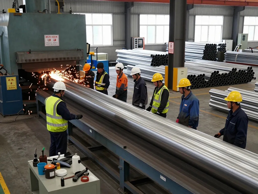 Sumwin stainless steel pipes being manufactured in an industrial setting with workers monitoring the process.