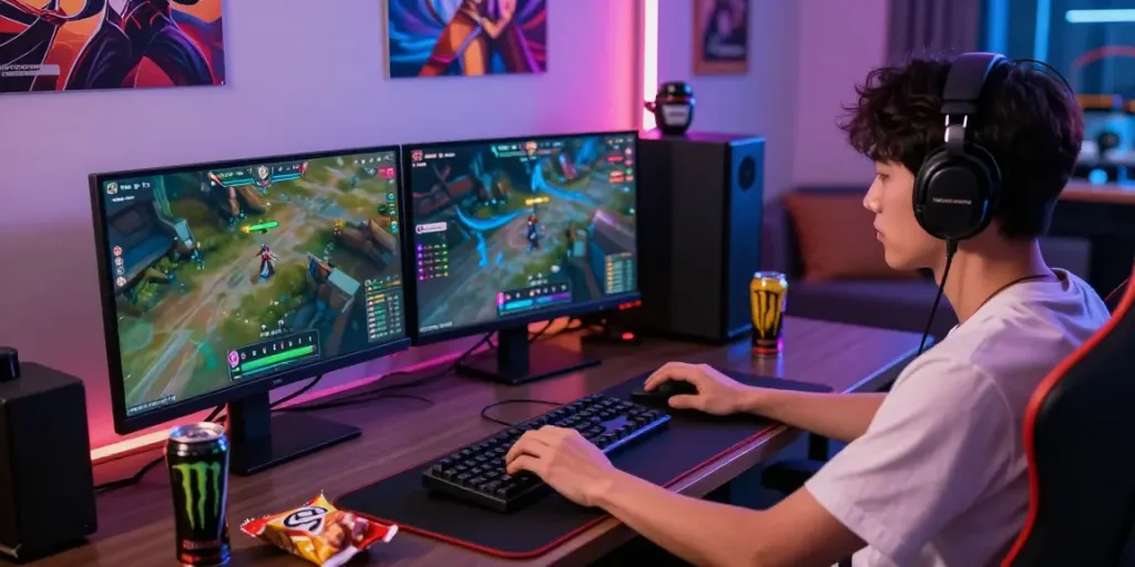 Competitive player engaged in ORION88 mobile gaming experience at a dynamic gaming setup.