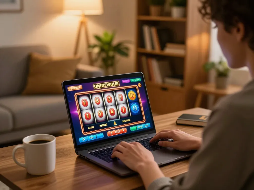 Bergabung dalam permainan slot online di Bintangmpo dengan pengaturan rumah yang nyaman dan antarmuka permainan yang penuh warna.