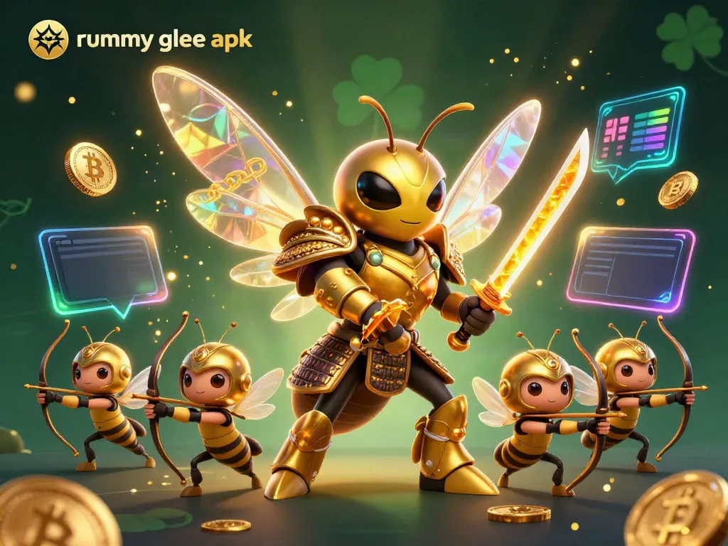 Gambarkan pengalaman bermain saat mengunduh rummy glee apk dengan simbol kemenangan dan karakter menarik.