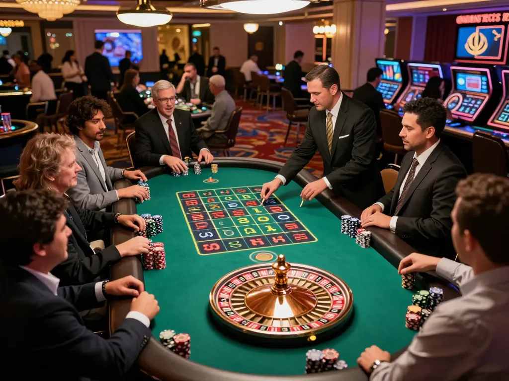 Players engaging at the roulette table in a Vegas casino while enjoying the HM88 gaming experience