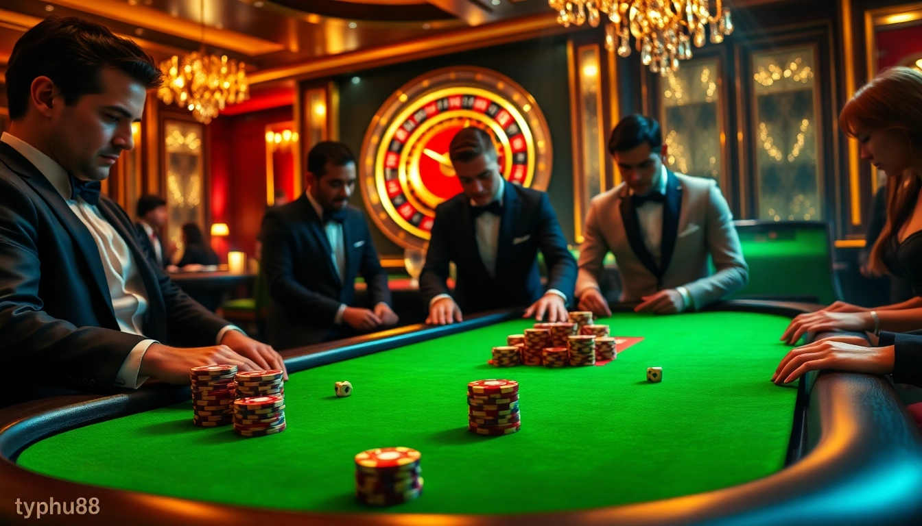 Experience the thrill of Typhu88's casino environment with vibrant poker tables and engaging players.