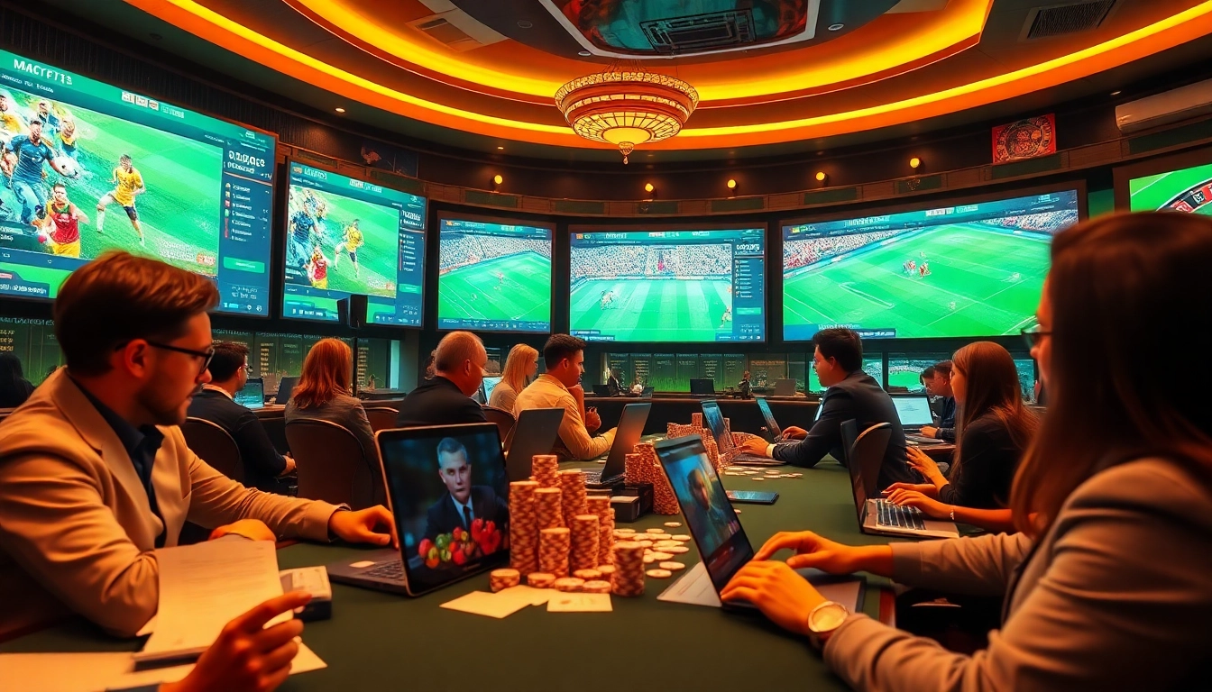 Engaging in Judi Bola Online betting action at a lively digital sportsbook featuring vibrant colors and dynamic gameplay.