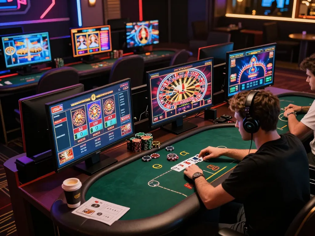 Engaging online poker gameplay on 388bet platform with multiple casino game displays