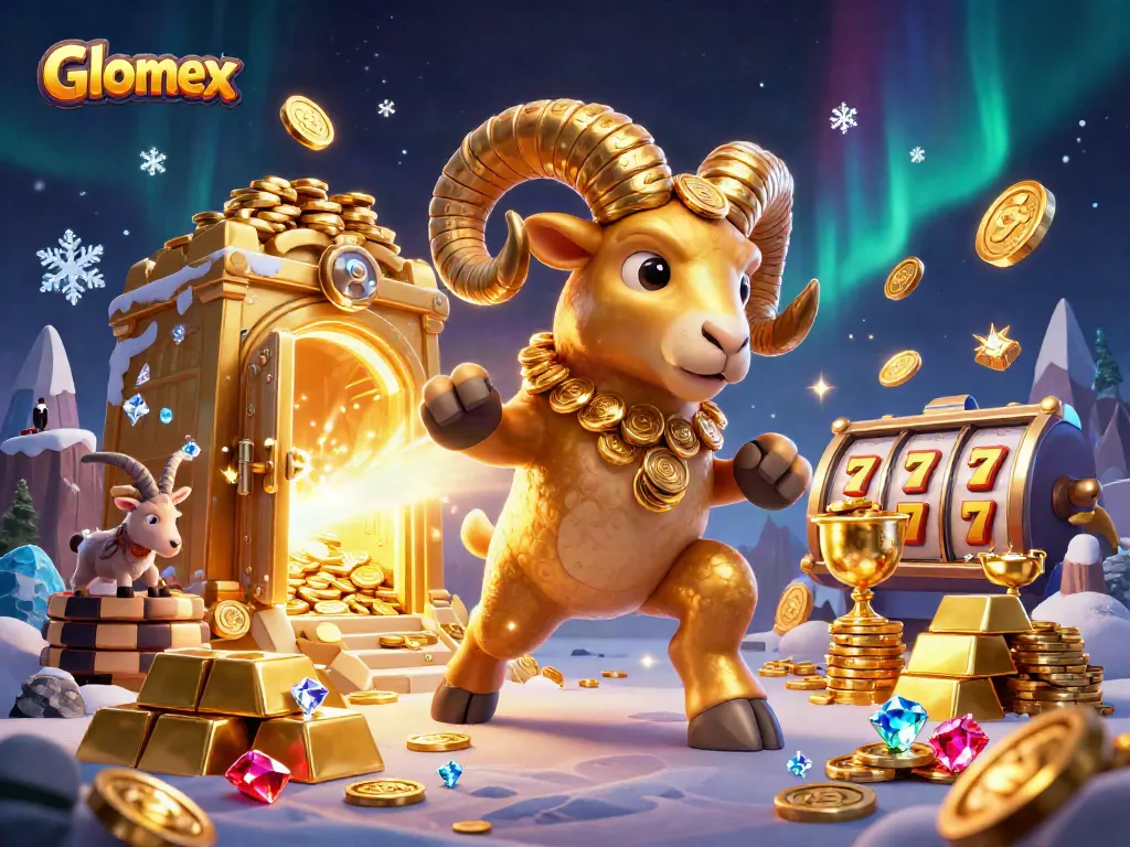 Experience Glomex slot games with a charging golden ram, gold bars, and lucky symbols