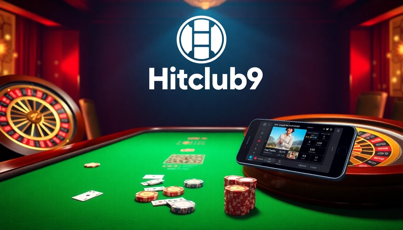 Hitclub9 casino scene showcasing an elegant table, poker chips, and a roulette wheel.