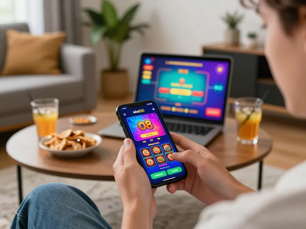Exciting moment on Nhà cái O8 app, showcasing online gameplay in a cozy setting