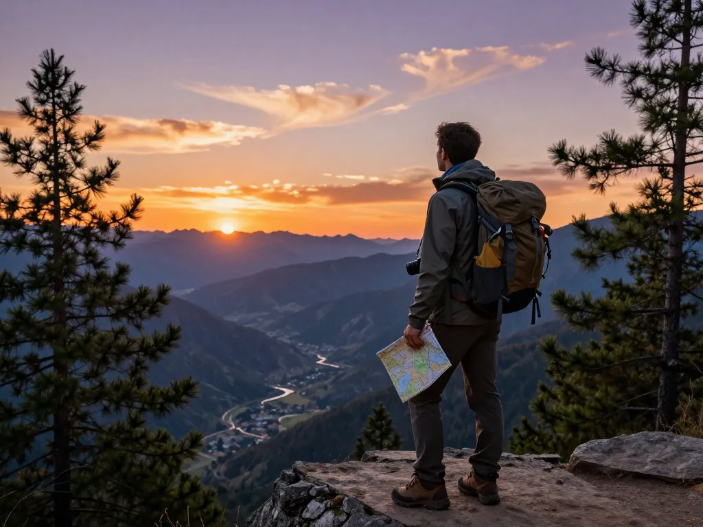 Traveler at a scenic viewpoint during sunset, inspired by Fly88 adventures.