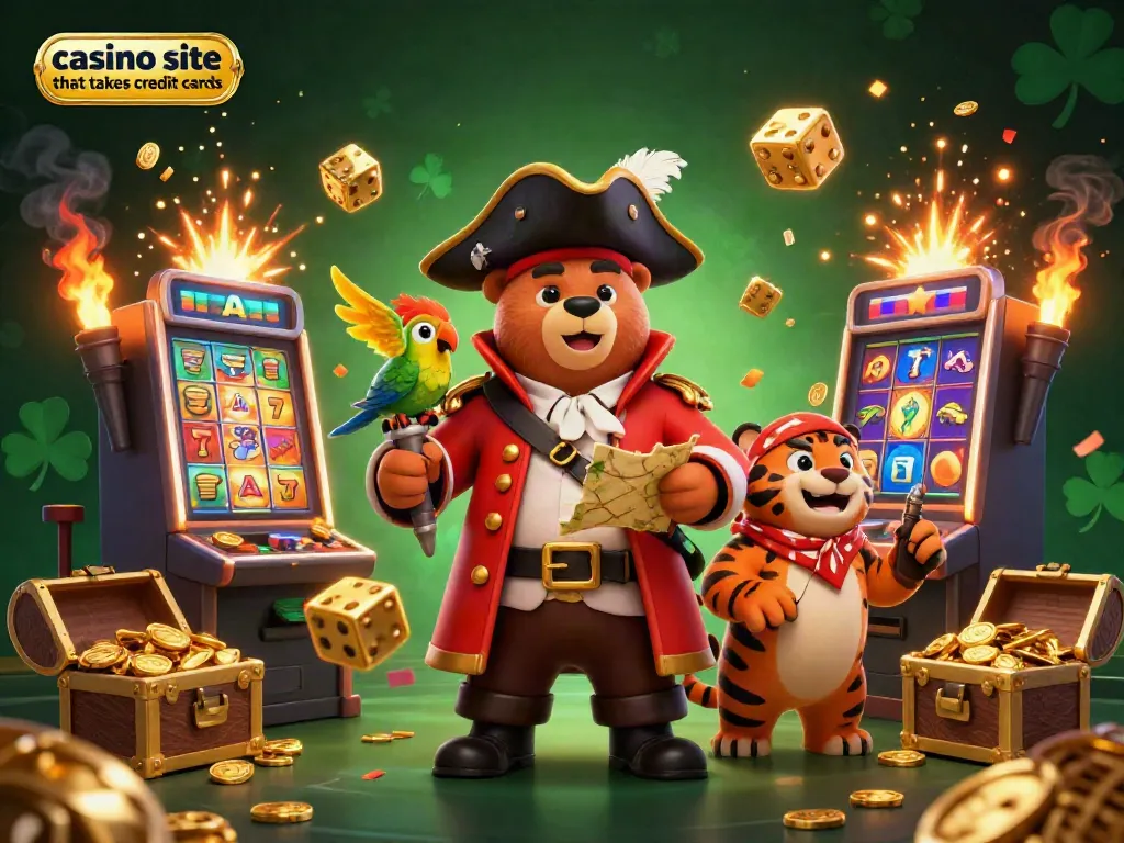 Experience the excitement of a casino site that takes credit cards with a lively pirate-themed scene featuring rich graphics and animations.