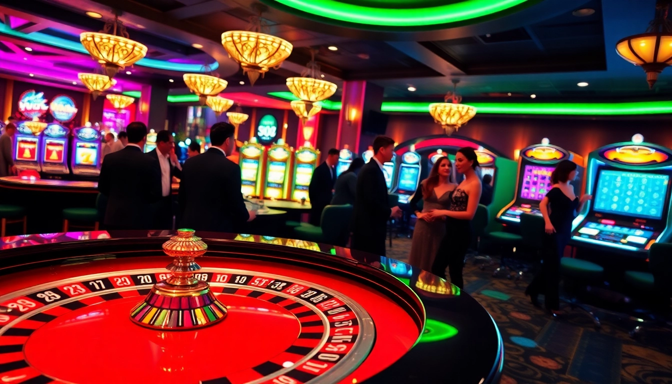 Players enjoying exciting games at U888 casino, featuring vibrant roulette and slot machines.