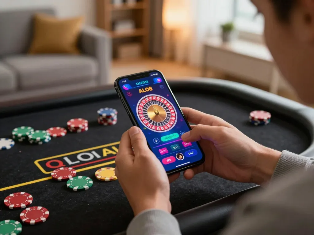 Action-packed moment with ALO8 user betting on a live dealer roulette game using a smartphone.