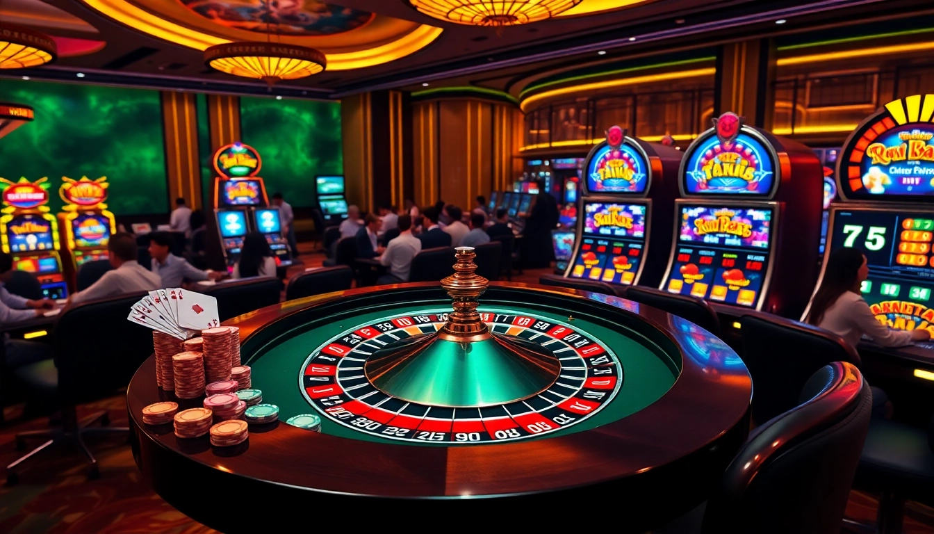 Nohu90 gaming interface showcasing exciting casino elements like roulette and slot machines.