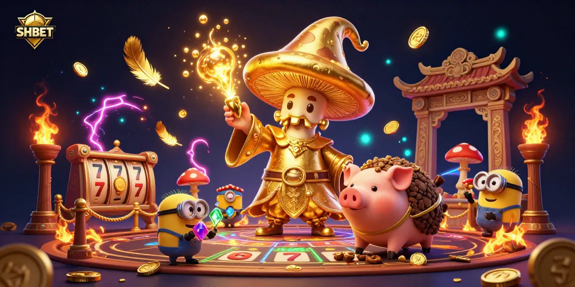 SHBET transforms the gaming experience with a magical illustration depicting fun casino elements and treasures.