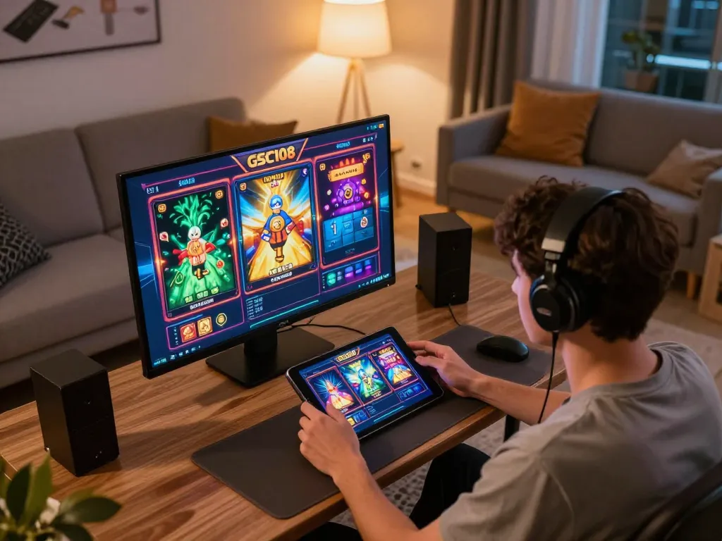 Engaging gameplay on Gsc108 slot games with vibrant visuals and warm home setting