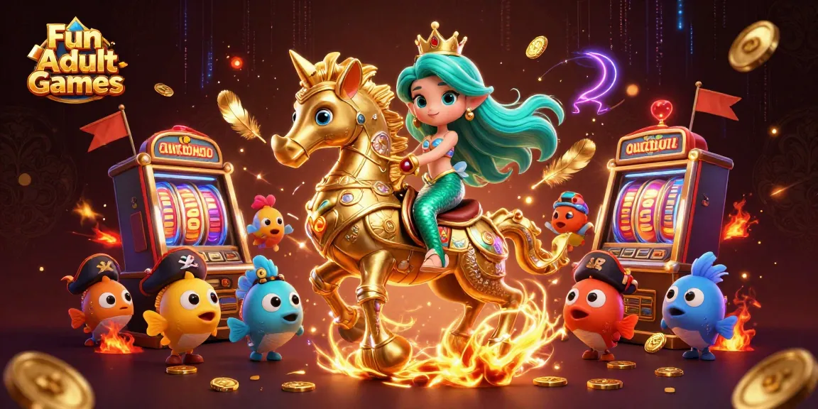 Experience the thrill of Fun Adult Games with vibrant visuals of casino elements and characters.