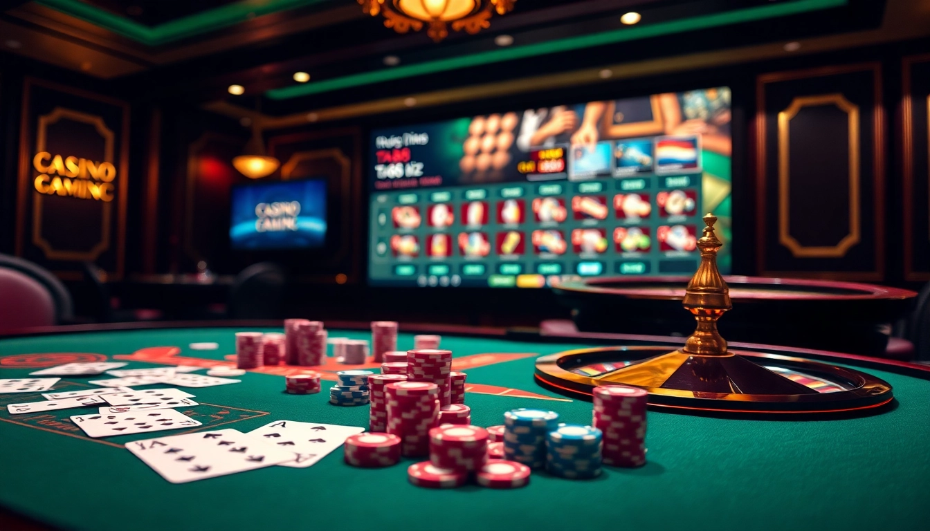 Engaging gambling experience at https://ta88.biz/ with vibrant poker chips and elegant playing cards.