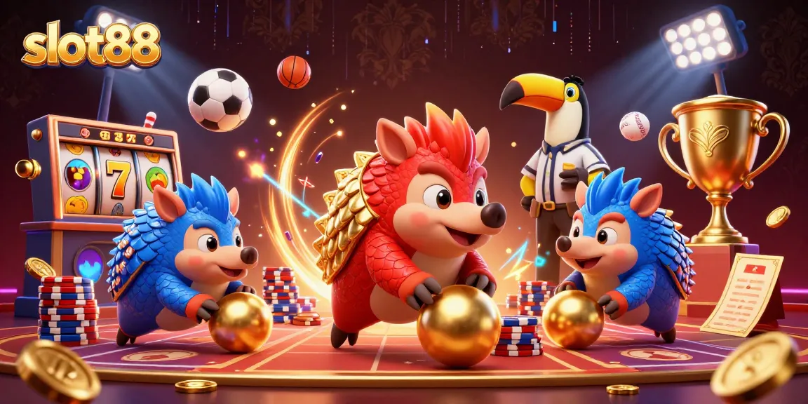 Mainkan slot88 dengan keberuntungan, pangolin berlaga melawan dadu emas di meja permainan.