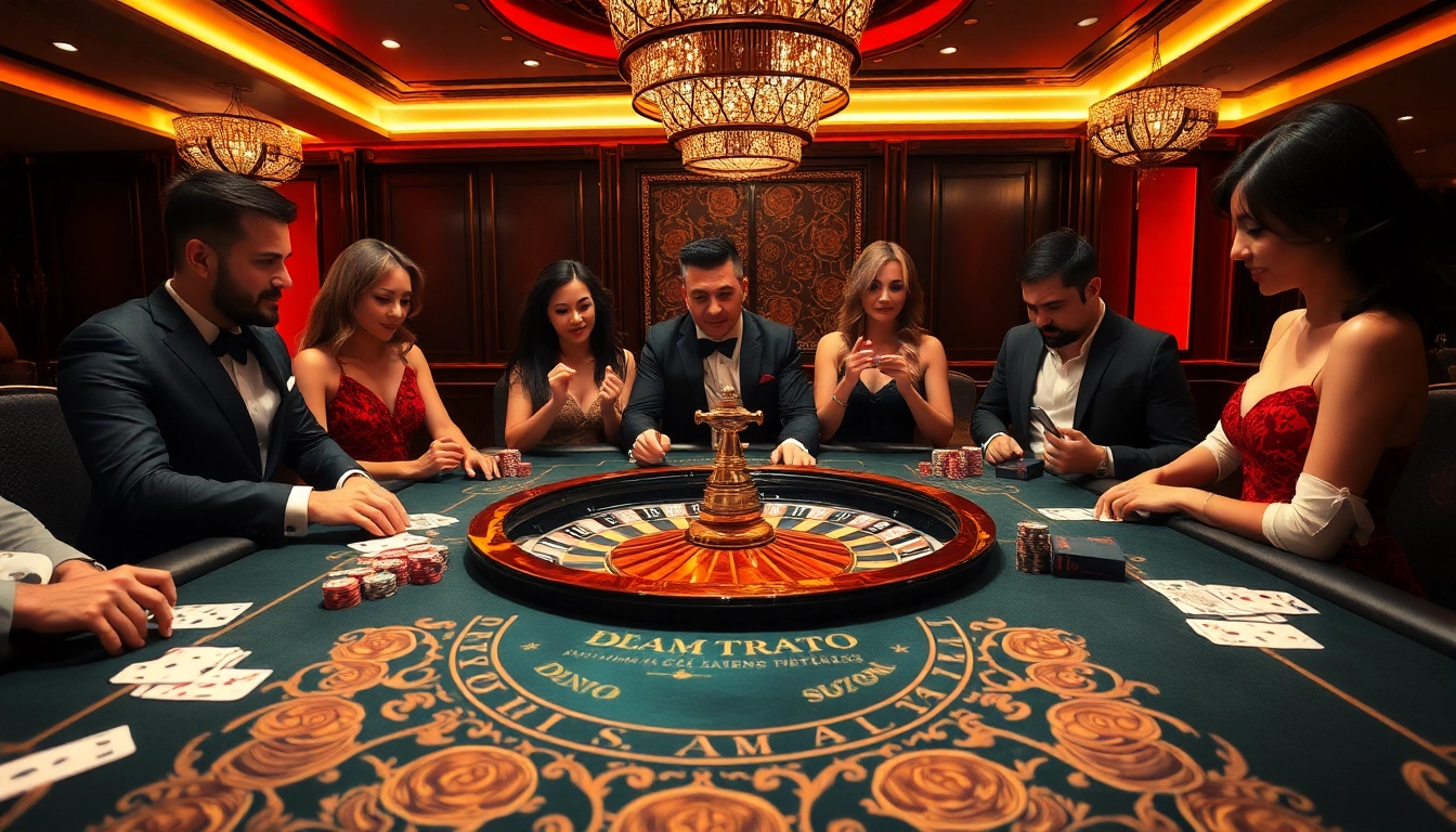 Players enjoying a thrilling Daga poker game at a luxurious casino table.