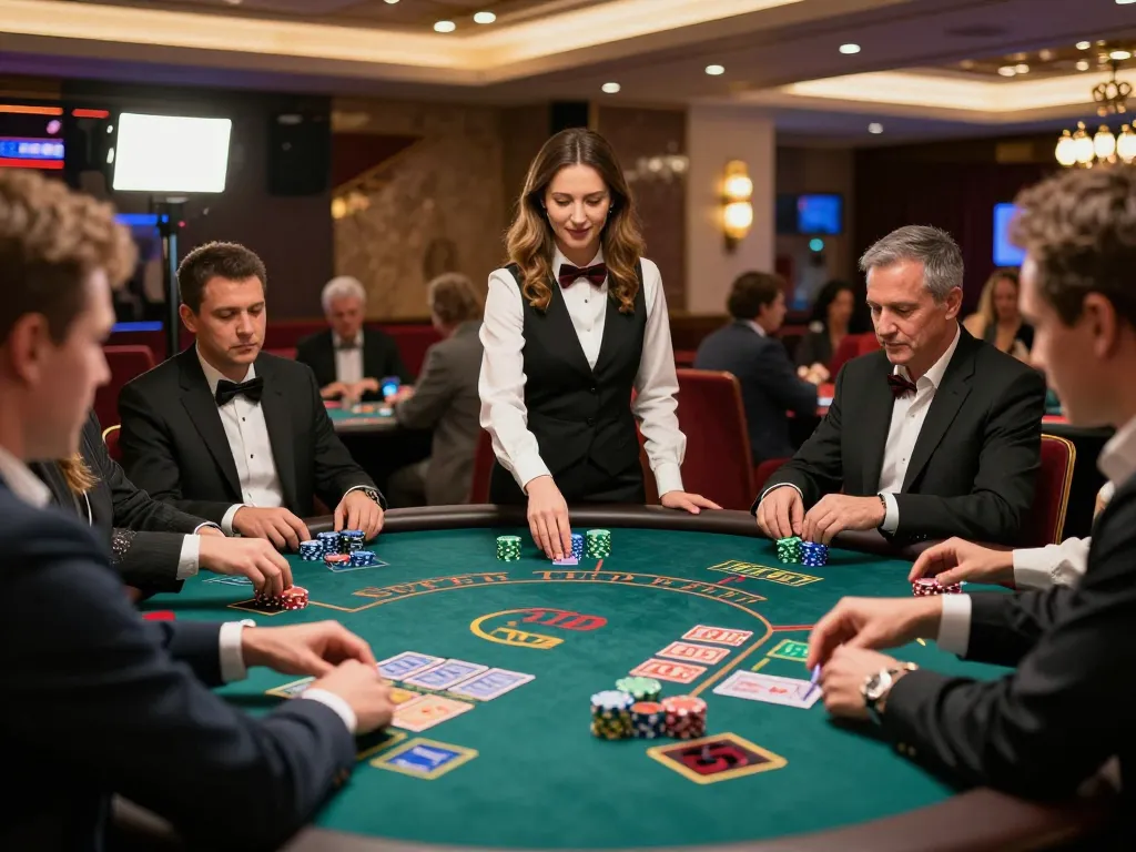 Players celebrating a win at F168 blackjack table in a lively casino atmosphere
