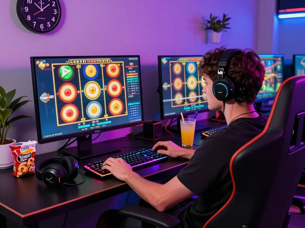 Engaging moment featuring a player enjoying 88pulsa's thrilling slot games on a modern gaming setup.
