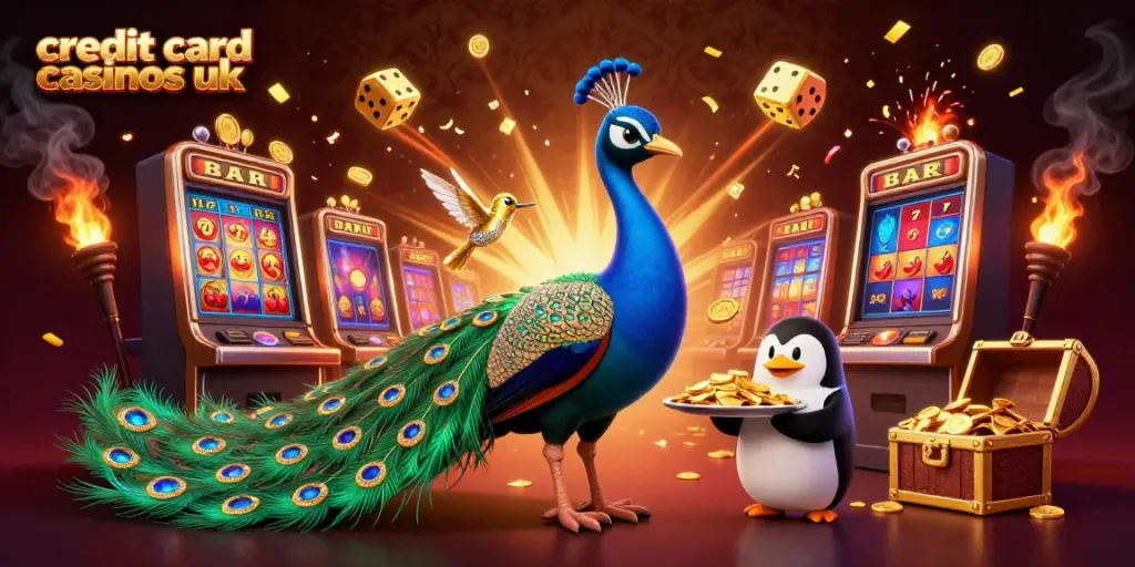 Engage with exciting credit card casinos uk in vibrant 3D casino illustration filled with glamour.