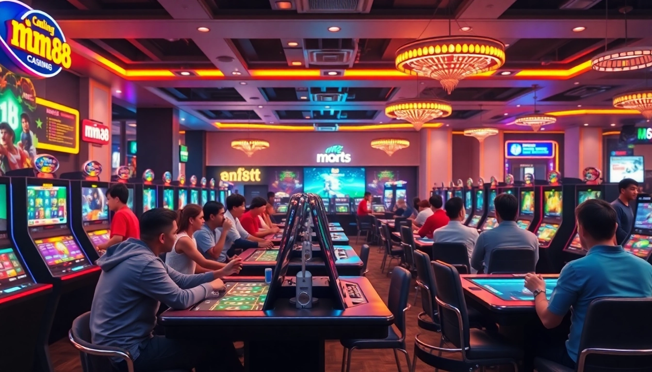 Exciting scene of players enjoying games at mm88 online casino.