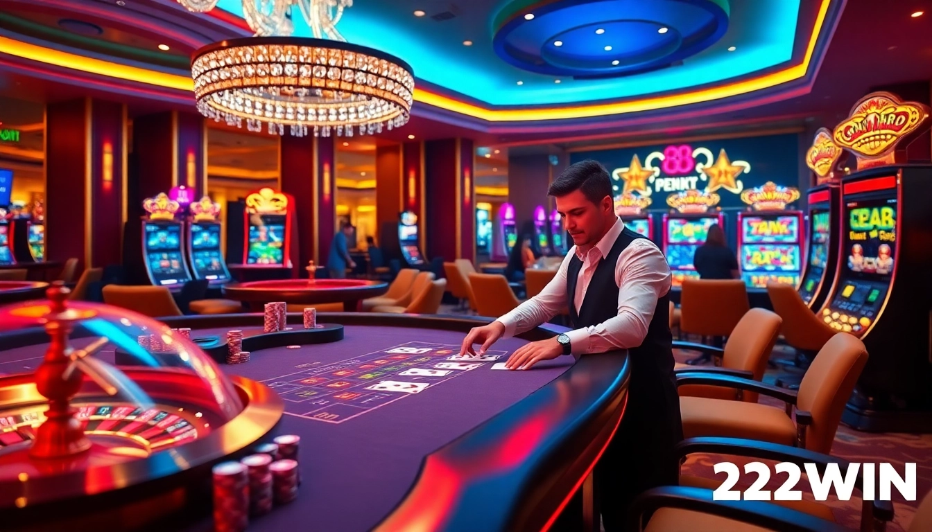 Experience thrilling gameplay at 32WIN with a vibrant casino table and engaging dealer.