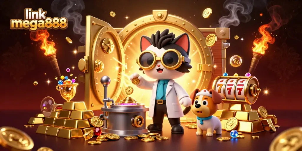 Experience the excitement of winning with link mega888 in this vibrant 3D casino illustration.