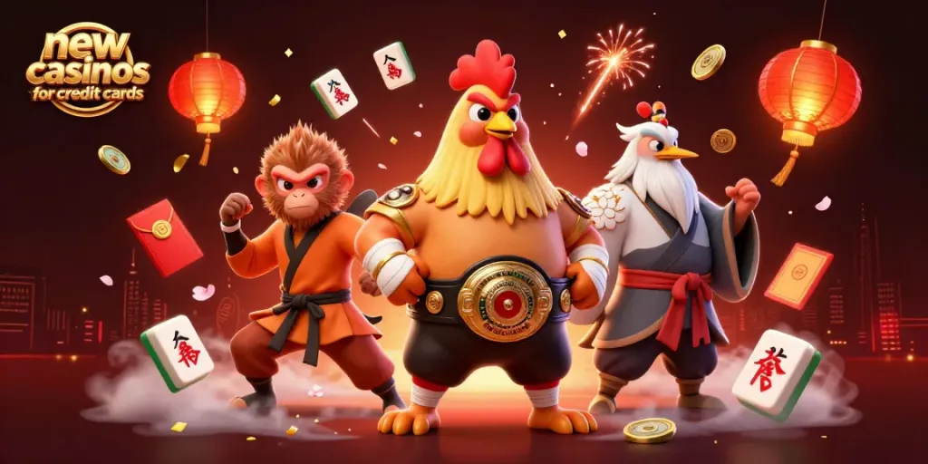 Engage with exciting new casinos for credit cards featuring cartoon characters and vibrant elements.