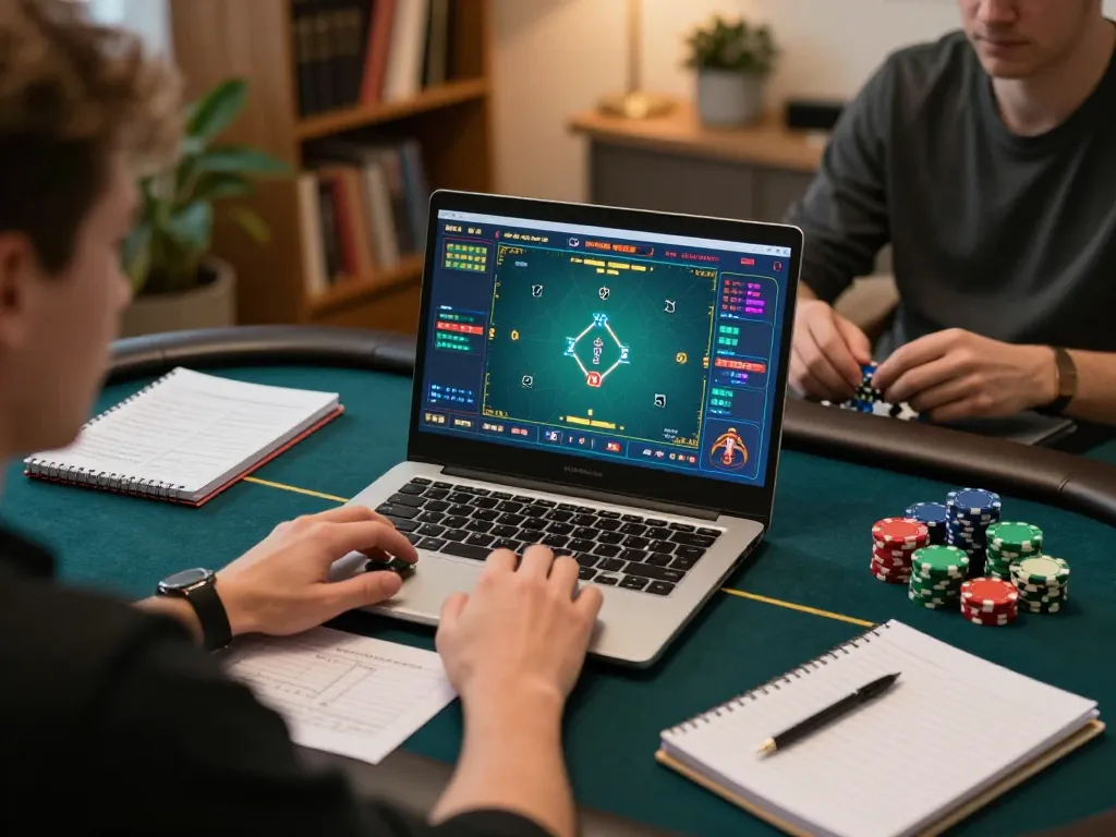 Sesi poker online yang menarik menggunakan grafik HD4D, menangkap permainan strategis dan praktik taruhan yang bertanggung jawab