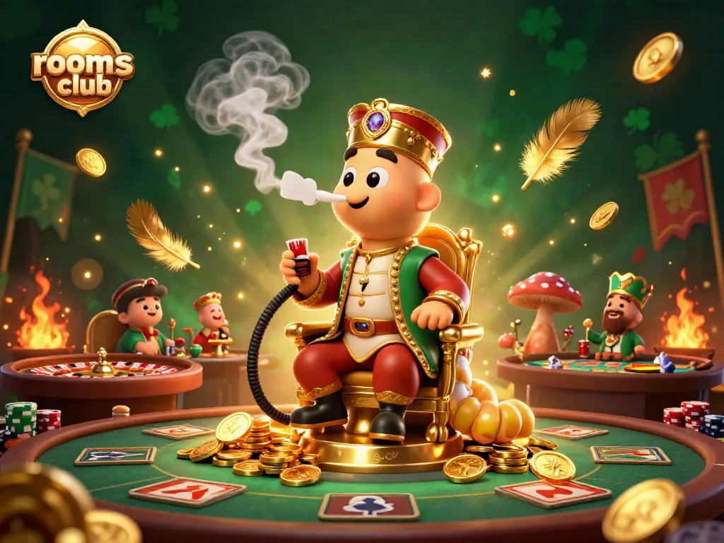 Permainan slot online di rooms-club dengan karakter menarik dan detail yang kaya dalam ilustrasi 3D.