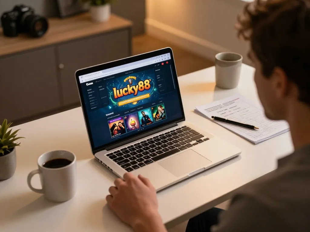 Experience the excitement of lucky88 online gaming with a home setup showcasing strategy and focus.