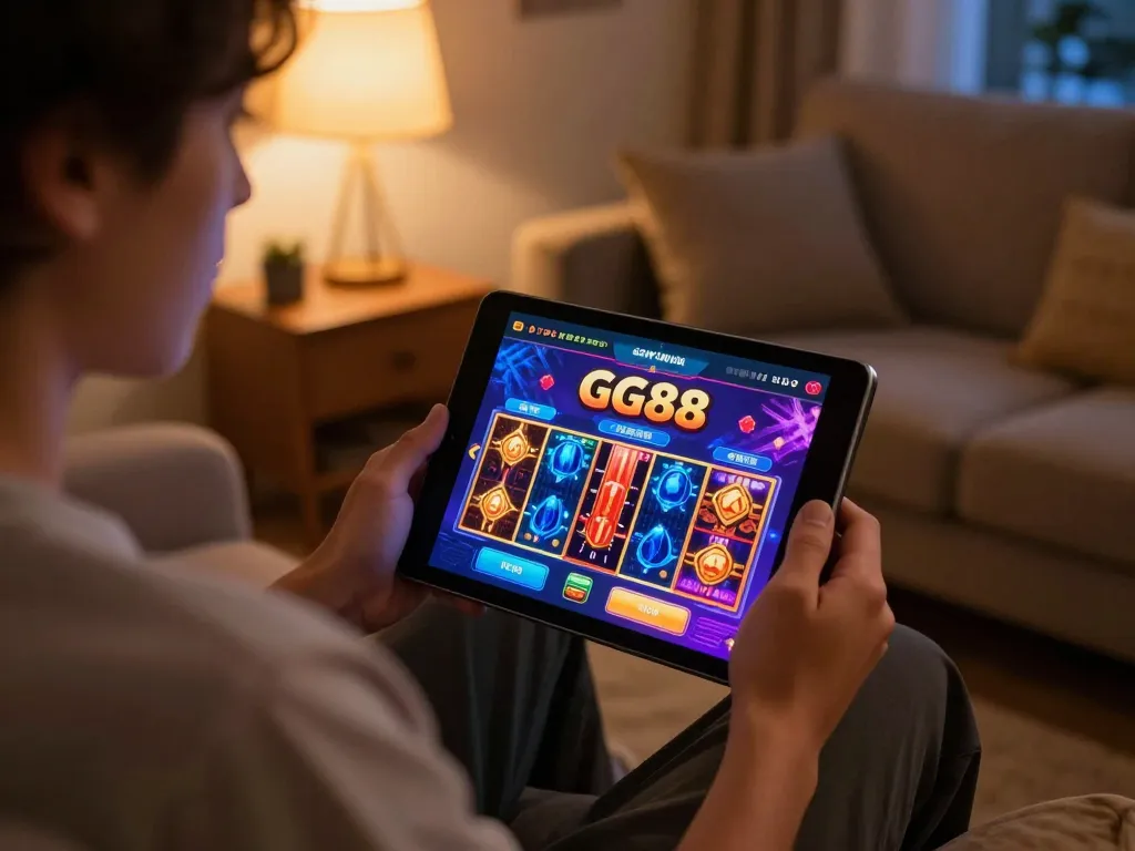 Engaging in strategic gameplay on the GG88 online casino platform displayed on a tablet