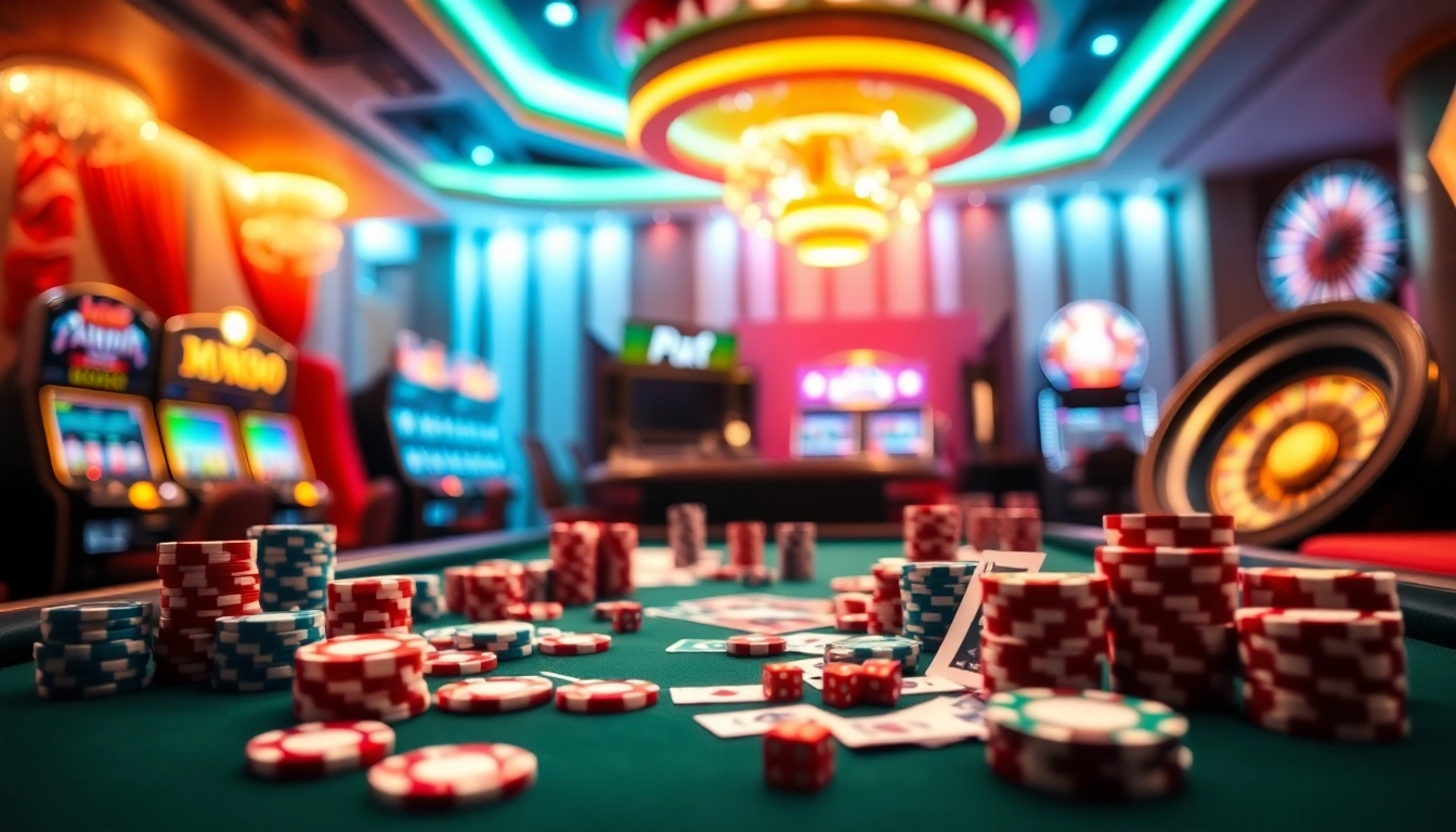 Engage with immersive gameplay at ww88 com, featuring dynamic casino tables and vibrant poker chips.