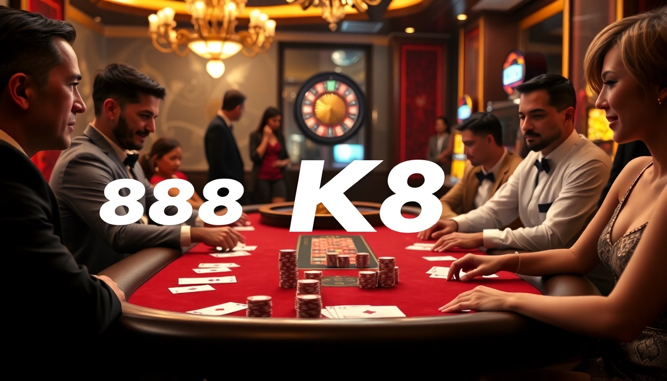 K88 branding showcased at an elegant poker table with high-quality chips and cards.