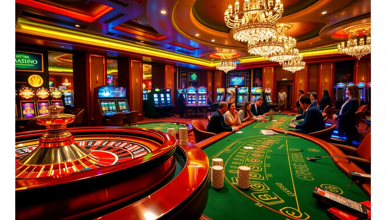 Aksi permainan yang seru di kasino mewah, menampilkan roulette dan poker bertema Datukwin.