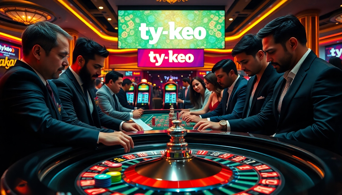 Betting on ty le keo at an exciting casino with vibrant tables and engaged players.