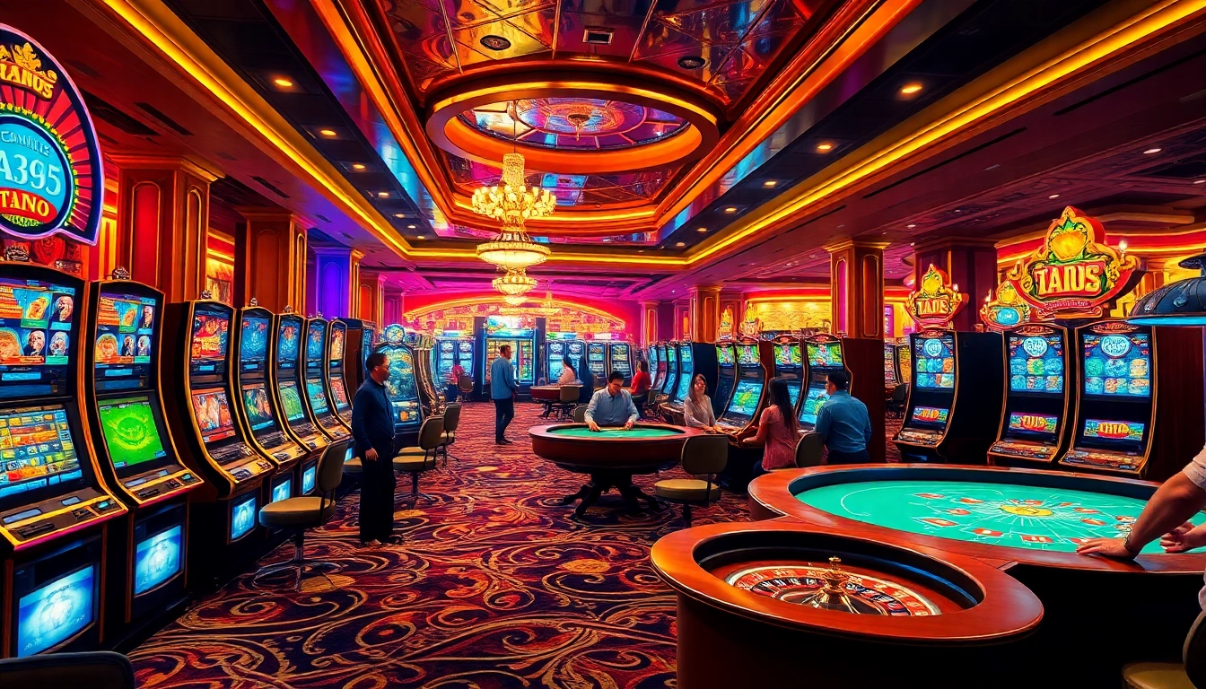 Players engaging in games at ph365 casino, featuring vibrant slots and elegant table games.