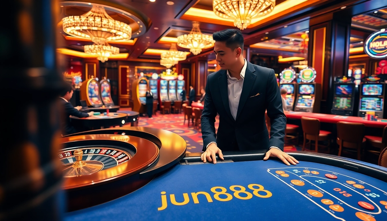 Engage in thrilling gaming experiences at jun88's vibrant casino tables filled with excitement.