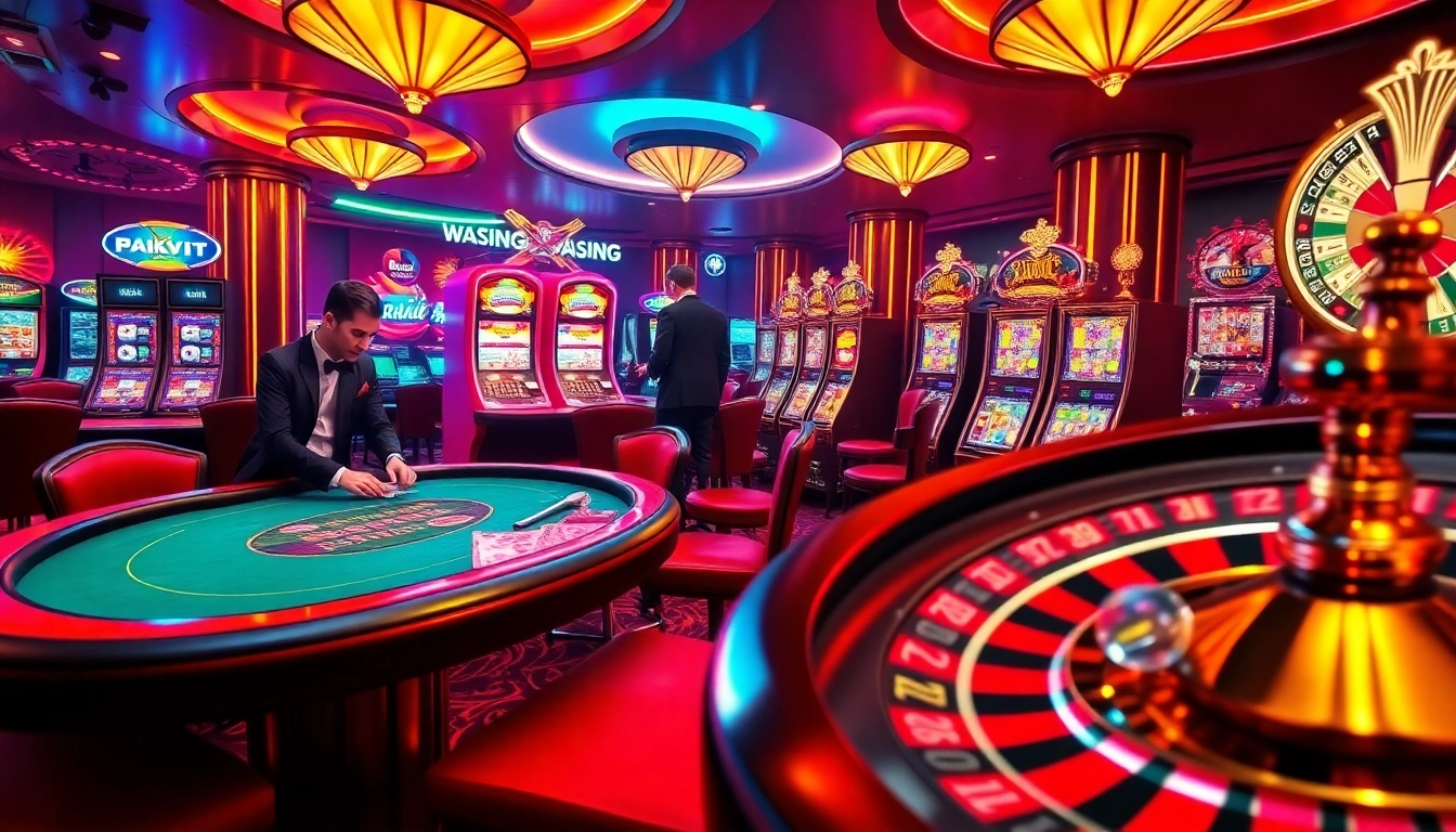 Rikvip players enjoying an exciting game at a vibrant casino table with chips and cards.