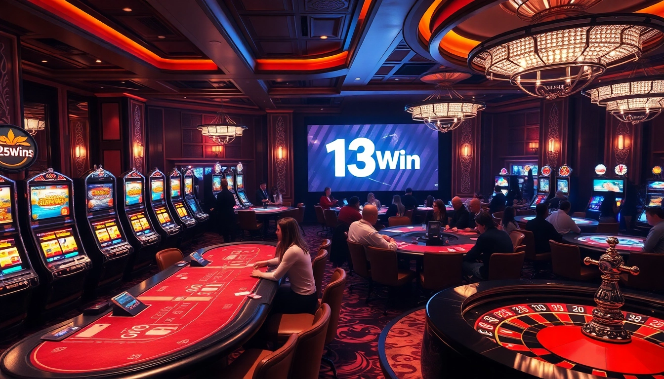Players enjoying high-stakes games at 13Win casino in a luxurious setting