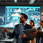 Visualize Supply chain AI software in action with a collaborative team analyzing data.