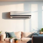 Efficiently showcase a Daikin mini split ac system elegantly installed in a modern living room.