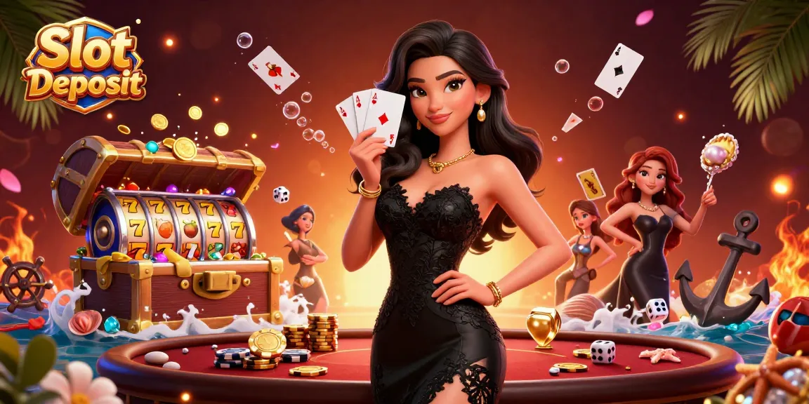 Spin slots with a photorealistic Asian woman and ace cards in luxury casino illustration. Slot Deposit featured.