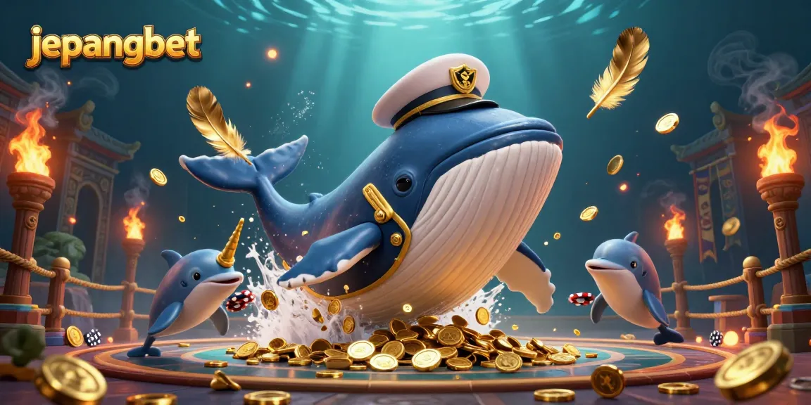 Engage with unique games on Jepangbet where a whale, narwhal, and dolphins celebrate wins with coins.